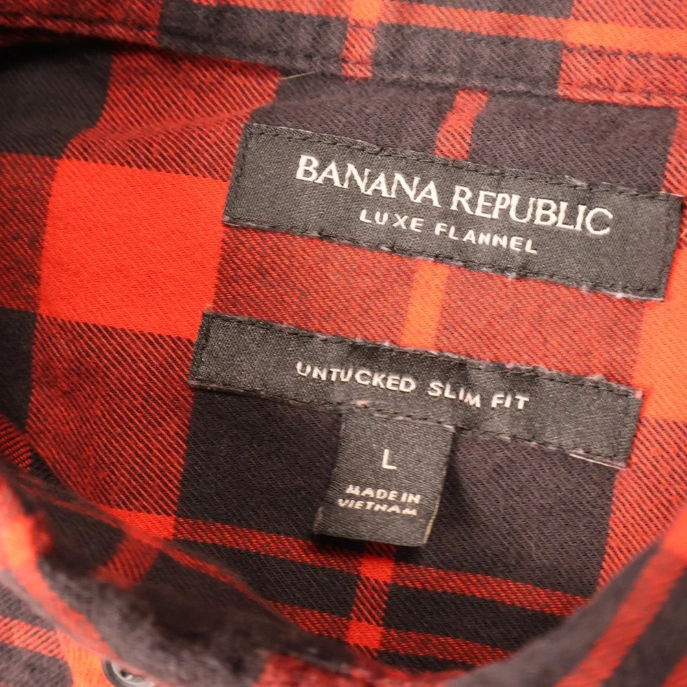 Banana Republic Luxe Flannel Red Black Plaid Untucked Slim Fit Shirt Large
